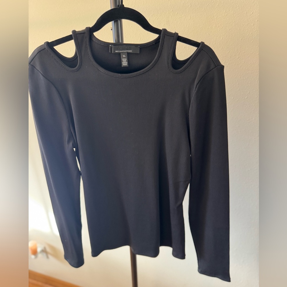 White House Black Market Black Cut-Out Shoulder Long Sleeve Top